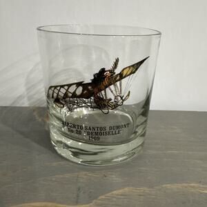 VTG -Plane-Bar Glass Tumbler 3 1/2" Alberto-Santos Dumont No 20 Demoiselle 1909